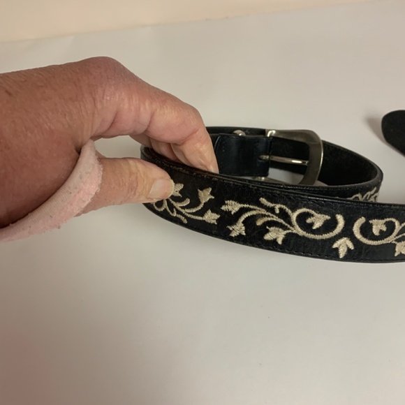 Brown Belt Leather Embroidered Beige Floral Hippie Boho Retro SZ L/XL - Picture 6 of 10